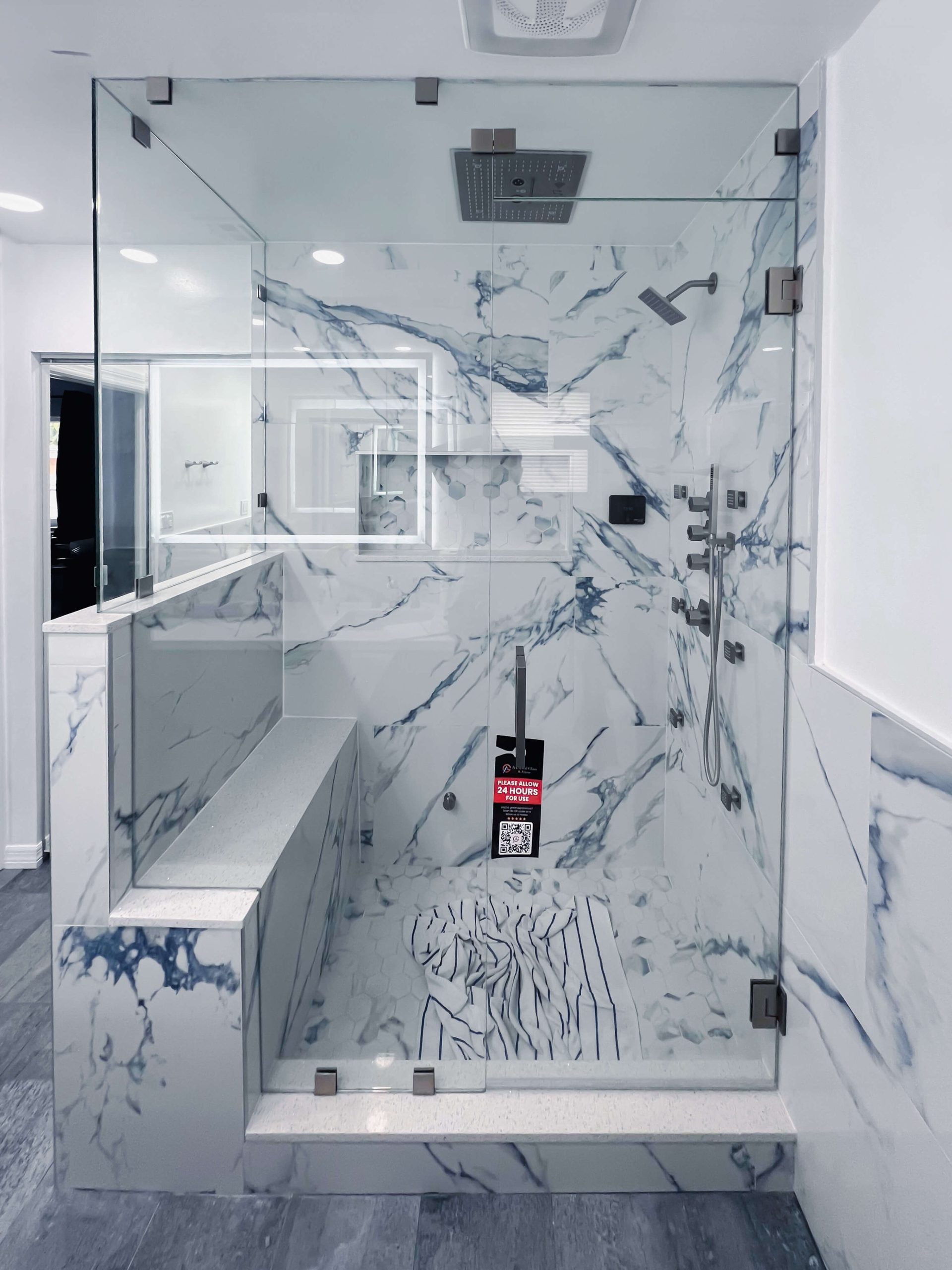 90° Degree Angle Shower 3/8” Clear Monolithic Tempered Glass