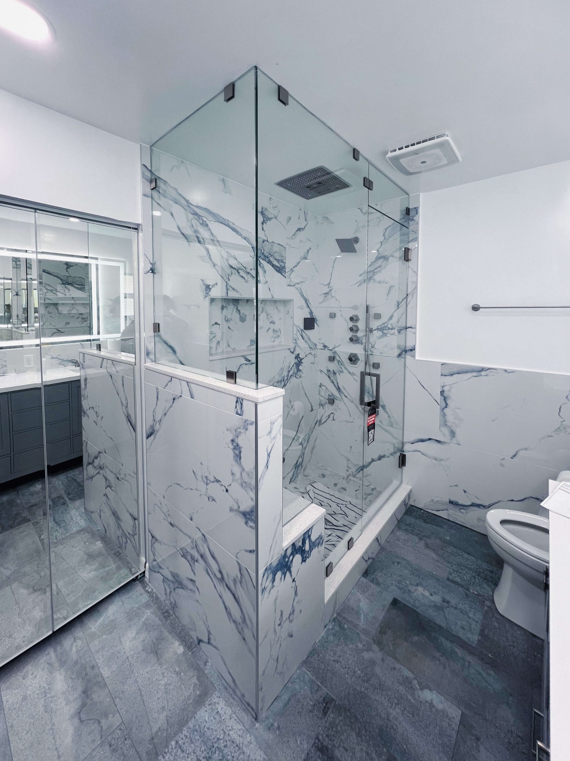 90° Degree Angle Shower 3/8” Clear Monolithic Tempered Glass