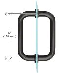 Durable black metal door handle with 6-inch height for secure grip.