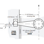Detailed door and fixture installation diagram for custom glass mirrors.