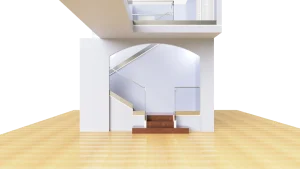 Stunning glass staircase with sleek mirrors enhances contemporary home decor.