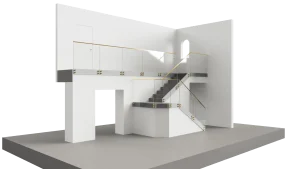 Stunning glass staircase featuring sleek glass railings and minimalist aesthetic.