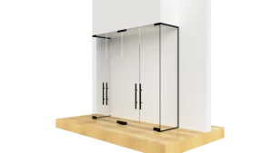 High-quality glass and mirror doors with black accents, perfect for contemporary interiors.