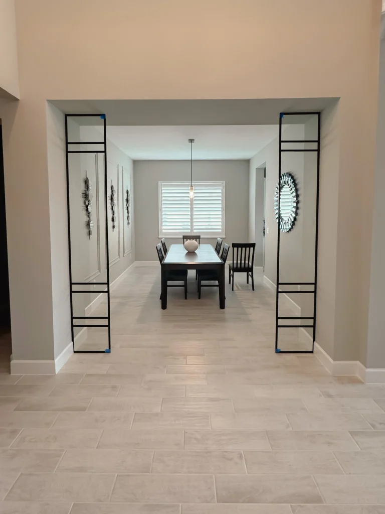 High-quality crystal glass and mirror installation in dining room.
