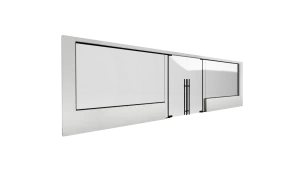 Elegant modern glass and mirror display for interior decor.