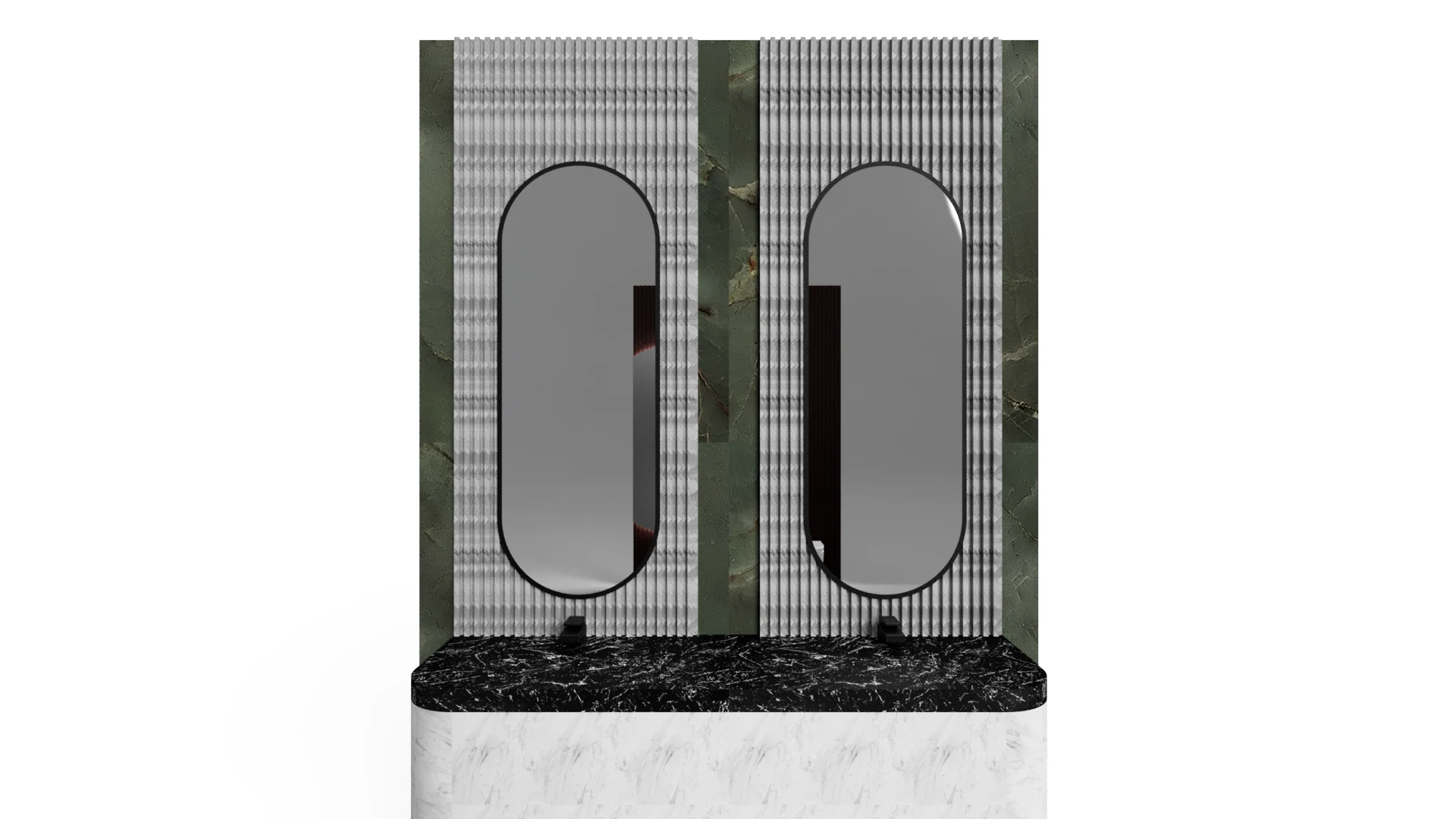High-quality glass and mirror installation with marble accents for sophisticated interiors.
