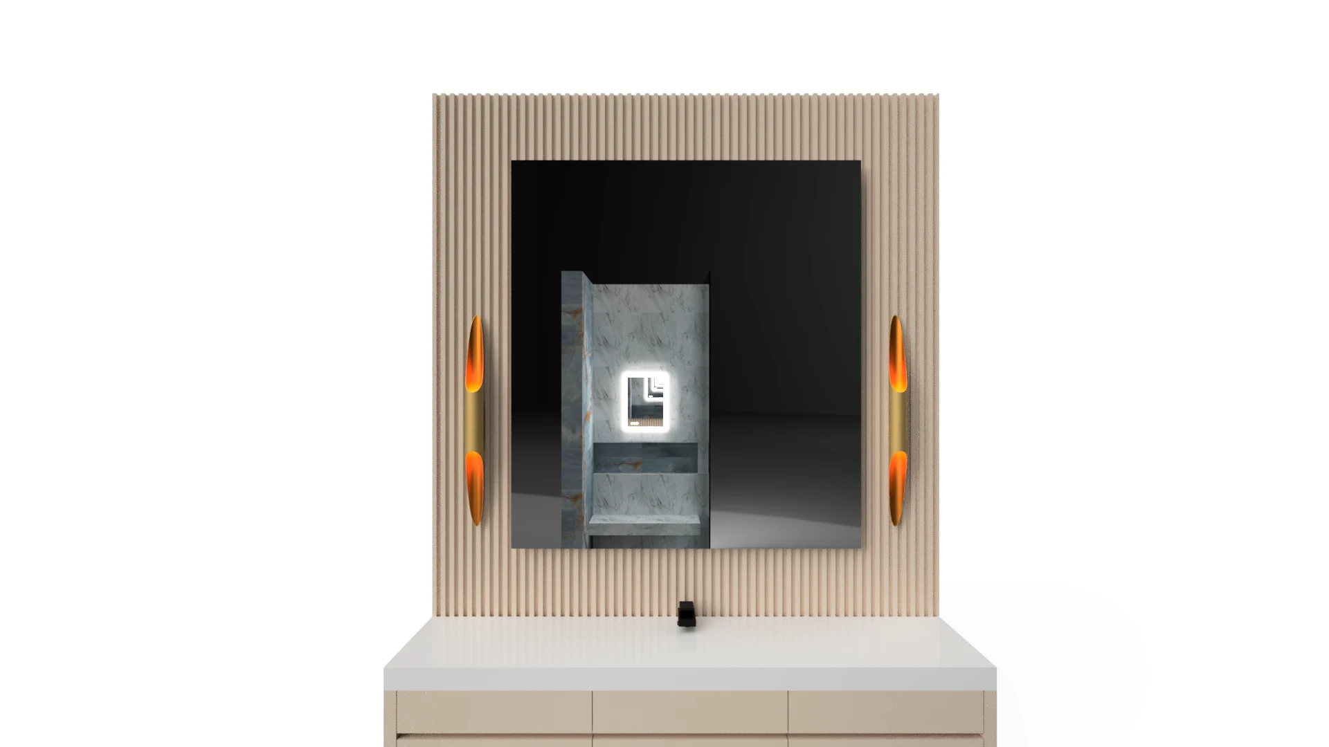 Contemporary glass mirror with LED lights, ideal for bedrooms and bathrooms, enhancing space and style.
