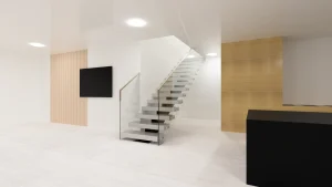 Stunning glass and mirror staircase in contemporary minimalistic home decor.