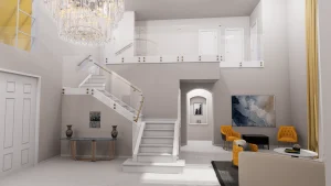 High-quality crystal glass and mirror accents enhance modern interior decor. Customized glass design adds luxury and style.