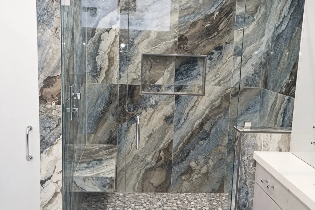 Frameless glass shower enclosure by ACG Glass & Metals in Palm Beach Gardens