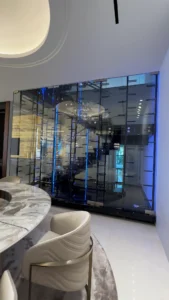 Frameless glass wine room